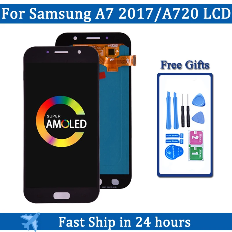 

100% Super AMOLED LCD For Samsung Galaxy A7 2017 A720 A720F SM-A720F LCD Display + Touch Screen Digitizer Assembly