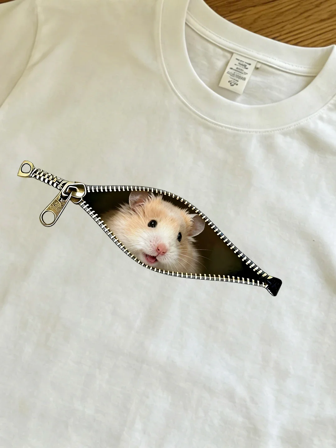 Cute Zipper Cartoon Golden Retriever Hamster Print Pure Cotton Loose Short Sleeve T-Shirt Summer Trendy Top for Teenagers