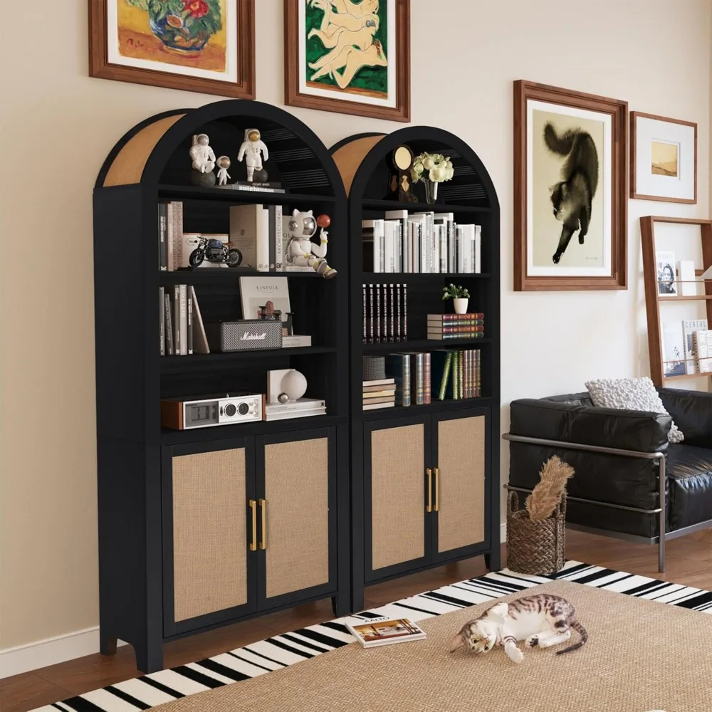 71 Inch High Arched Bookcase, Modern 6 Shelf Arched Cabinet with Open Display Storage Shelves for Living Room