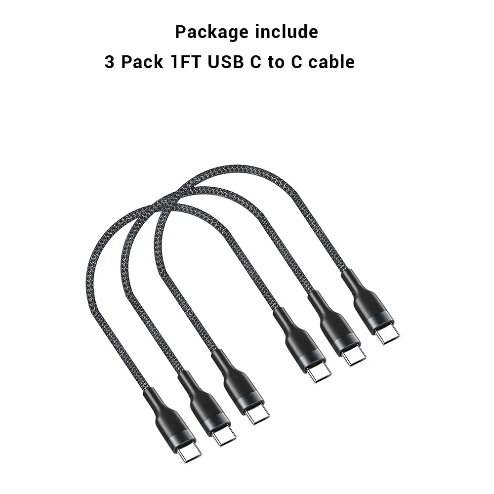 3pcs/lotUSB C to C male Cable 1FT 3Pack,60W Type C PD Fast Charge Cord Compatible with Samsung Galaxy S21/S21/S20 Ultra Note 20