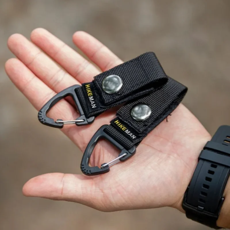 Image of 3-teiliges Outdoor-Camping-Set: Multifunktionaler taktischer Karabiner, dreieckige Hängeschnalle, Schlüsselanhänger, Gurtband, Kletterrucksackhaken