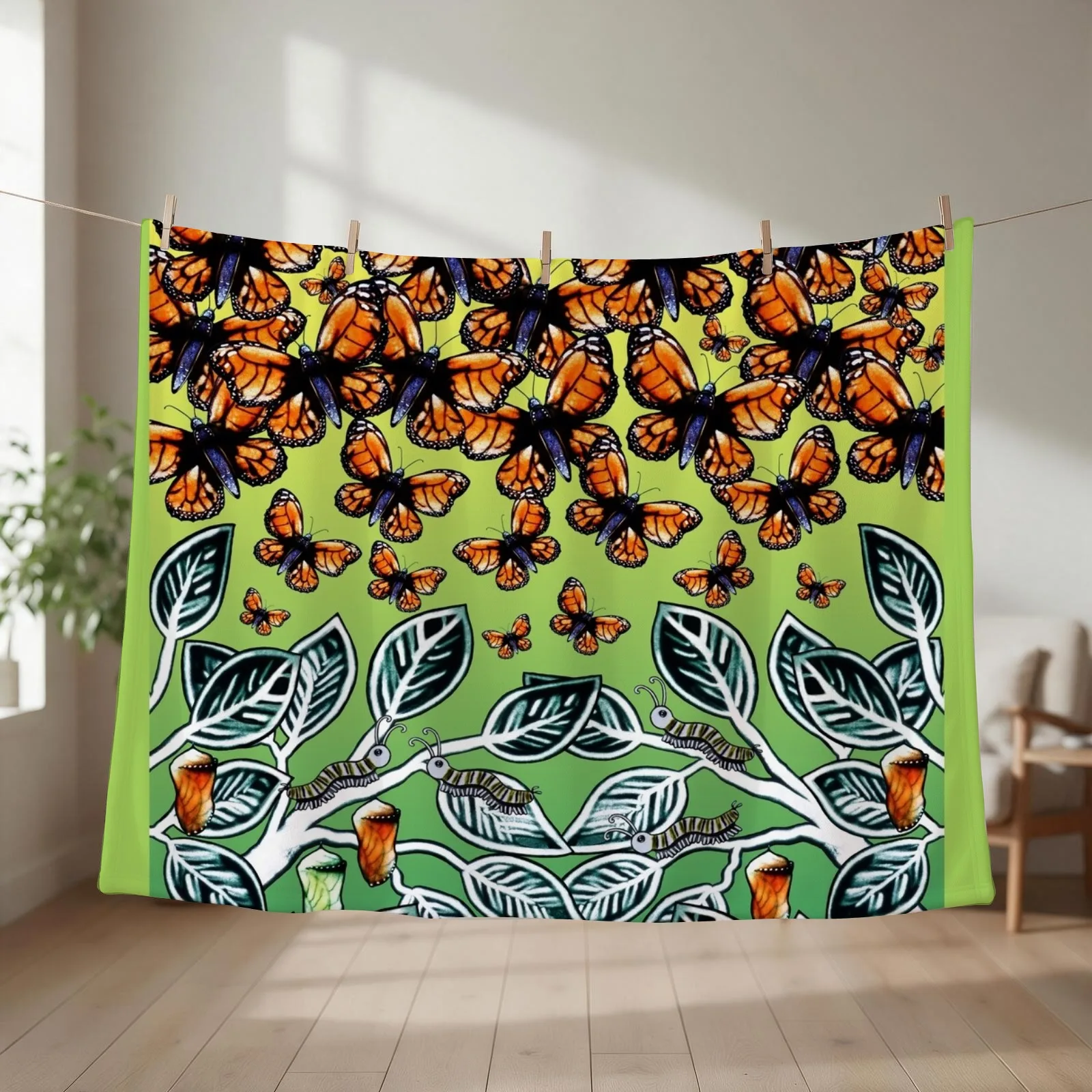 Monarch Metamorphosis Sand Art Throw Blanket couch cozy soft plush fuzzy picnic outdoor blanket