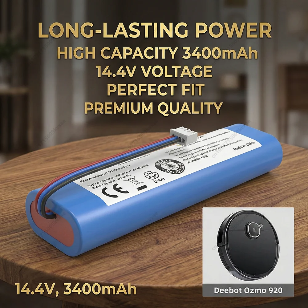 

High Capacity 14.4V 3400mAh Battery Pack for Ecovacs Deebot Ozmo 920 930 N8 Pro+ Robotic Vacuum Cleaner Durable Cells Safe BMS