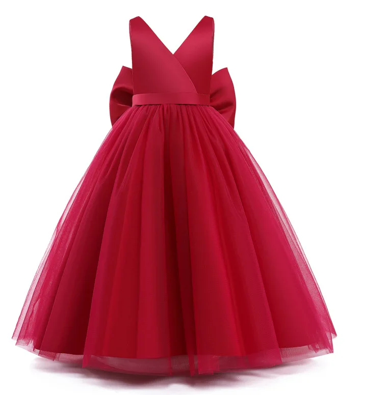 Eid Luxury O-Neck Puff Sleeves Flower Girl Dress for Wedding Elegant A-Line Floor Length First Communion Red Dress Pageant Gown