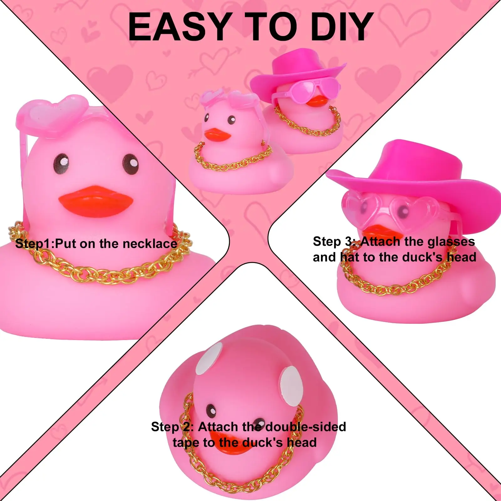12/24/48PCS Valentine  Mini Rubber Ducks Pink with Cow-boy  Jeep Ducks for Ducking,Party Favors,Dashbaord Decoration