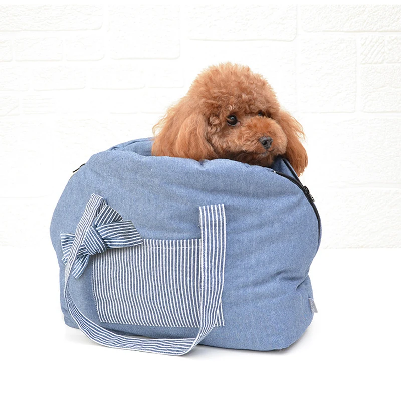 Pet Cat Carrier Bag For Cats and Small Dogs Machine Washable Soft-Sided Blue Denim Fabric Pet Carrier Outdoor Travel Handbag