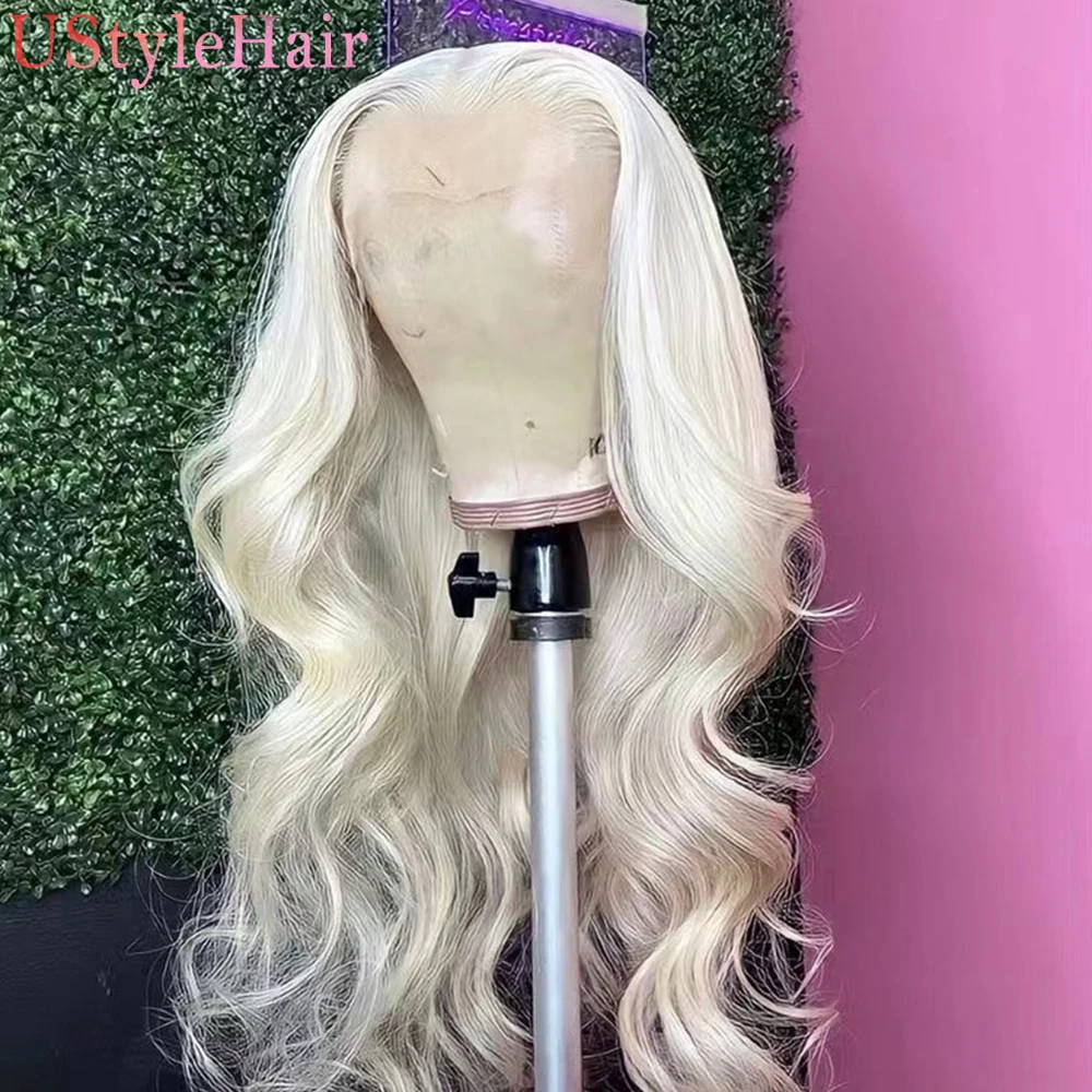 UStyleHair Platinum Blonde Wig for Women Girls Long Body Wave Lace Front Wig Daily Use Cosplay Hair Platinum Lace Wig Cosplay