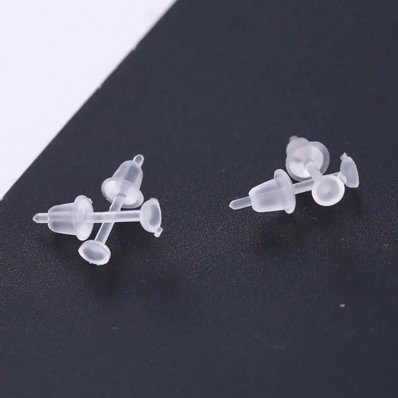 100 Kits Clear Plastic Earrings Includes Clear Ear Pins & Ear Safety Backs Drop Shipping