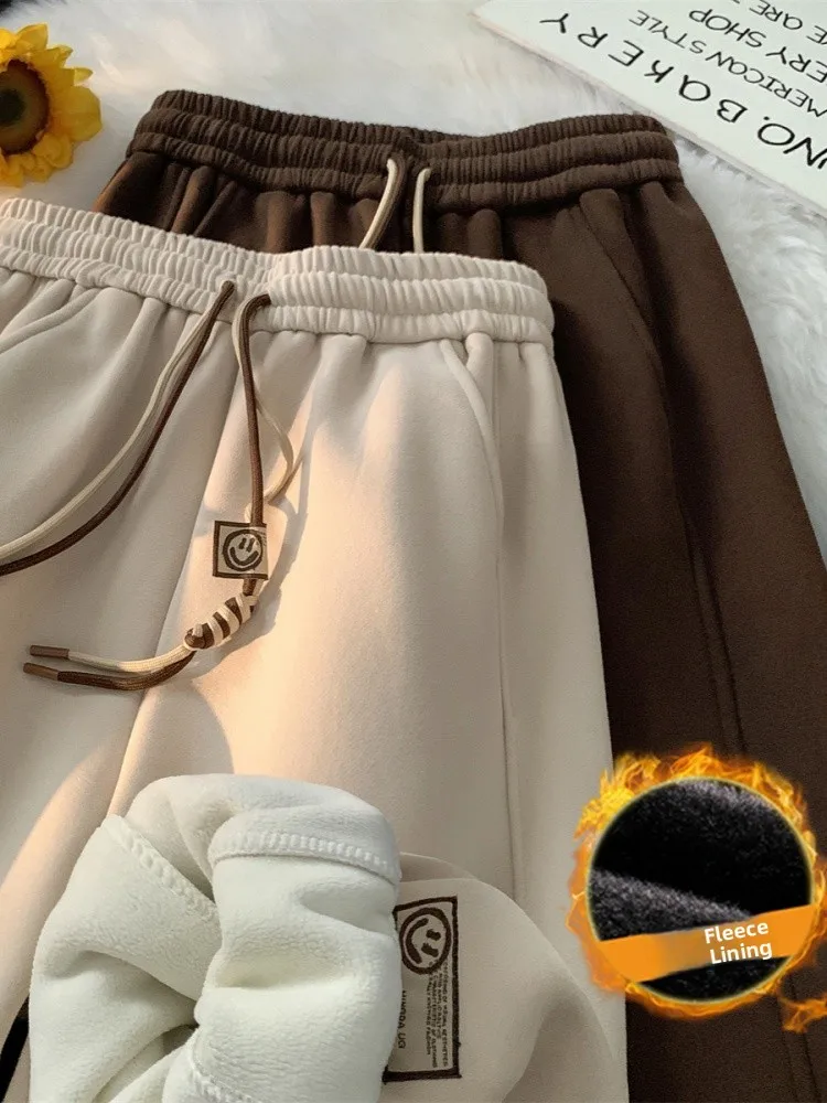 

American Sle Thiened Fce Men's Winter Straight Leg Pants Loose Fit Sports Trousers Trendy Brand Youth Casual Pants