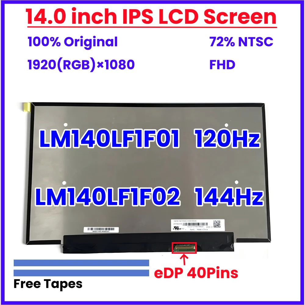 

14-дюймовый IPS ЖК-экран для ноутбука LM140LF1F01 120 Гц LM140LF1F02 144 Гц для ASUS ROG Zephyrus G14 GA401Q PX401Q FHD eDP 40 контактов