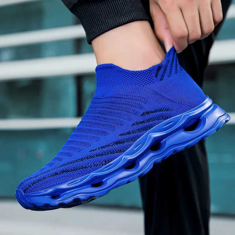 

2025 модная мужская обувь, летающие тканые носки, дышащая легкая обувь без шнуровки с сеткой, мужская повседневная спортивная обувь, удобная