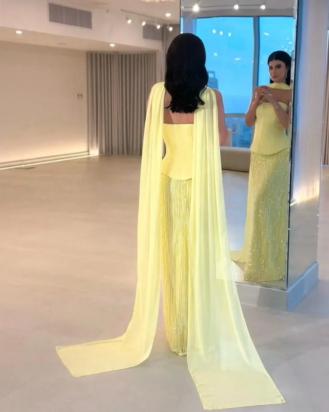 MODX Shinny Yellow Evening Dresses Chiffon Scalf Strapless Floor Length  Prom Gowns Formal Occasion Party Dress 2025 Customized - AliExpress 320