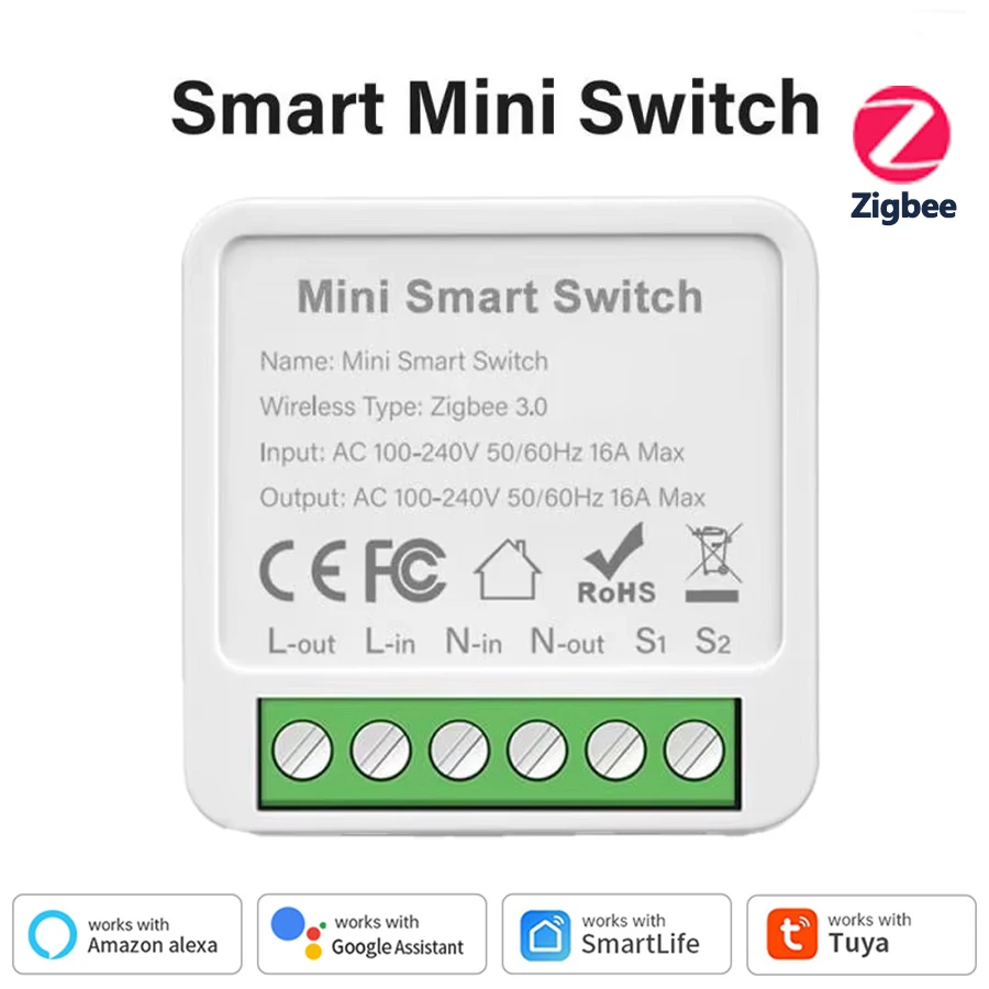 Intelligenter WiFi/Zigbee 3.0 Schalter 16A 20A Modulrelais 2-Wege-Steuerung Kompatibel mit Tuya Smart Life APP Alexa Home Assistant