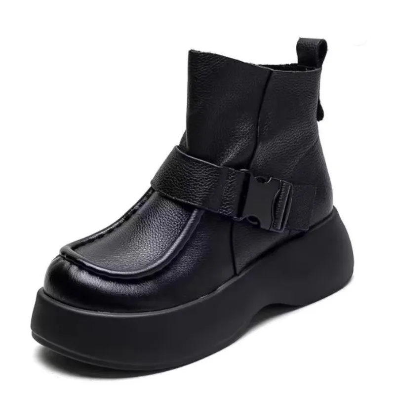 2026 New Retro Boots for Women Autumn Winter Women's Shoes Genuine Leather Casual Flat Ankle Boots Female Platform Short Boots