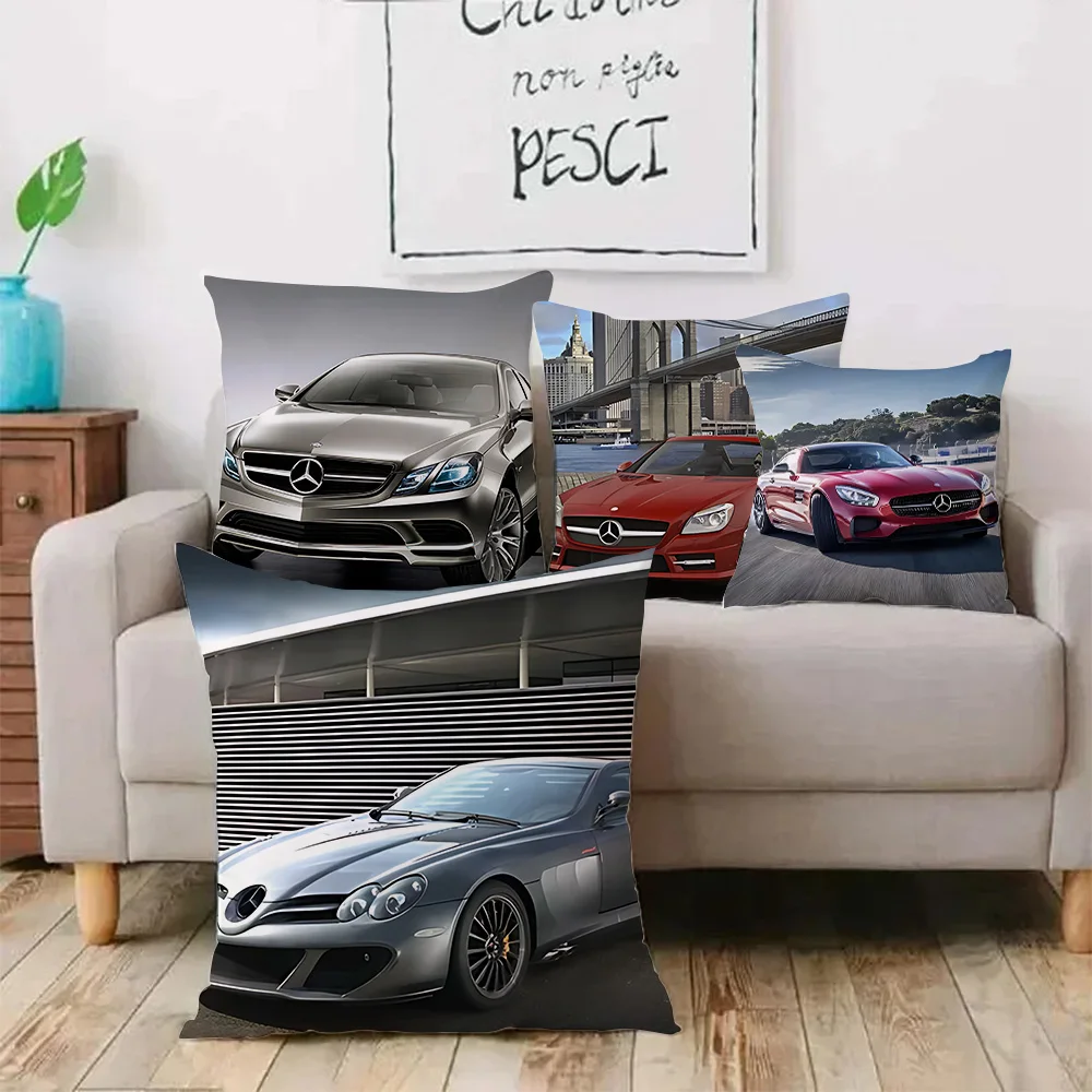 Pillow Covers Cartoon Sofa Mercedes-Benz Decorative Home Double-sided Printing Short Plush Cute Cushion Cover 40*40 Pillowcases