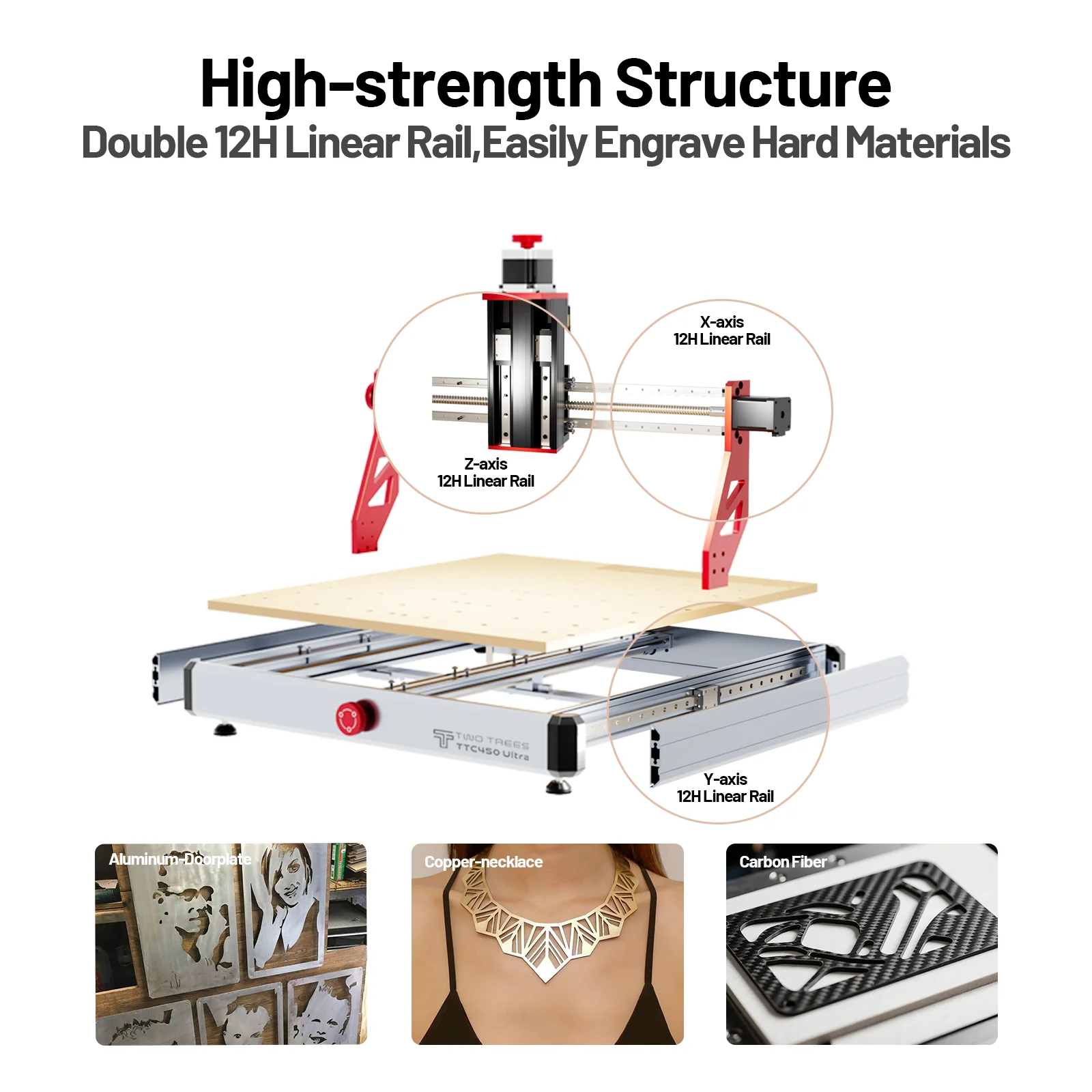 Area kerja mesin ukir CNC Twotrees TTC450 Ultra adalah ​ ​ 460*460*100 mm, untuk ukiran, pemotongan, dan pemetaan DIY.