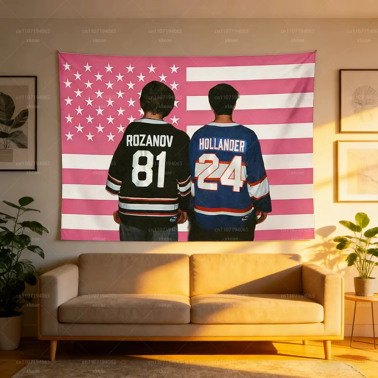 Intense Competition Tapestry by Rozanov 81 Hollander 24: Pink American Flag Hockey Player Poster Wall Decor