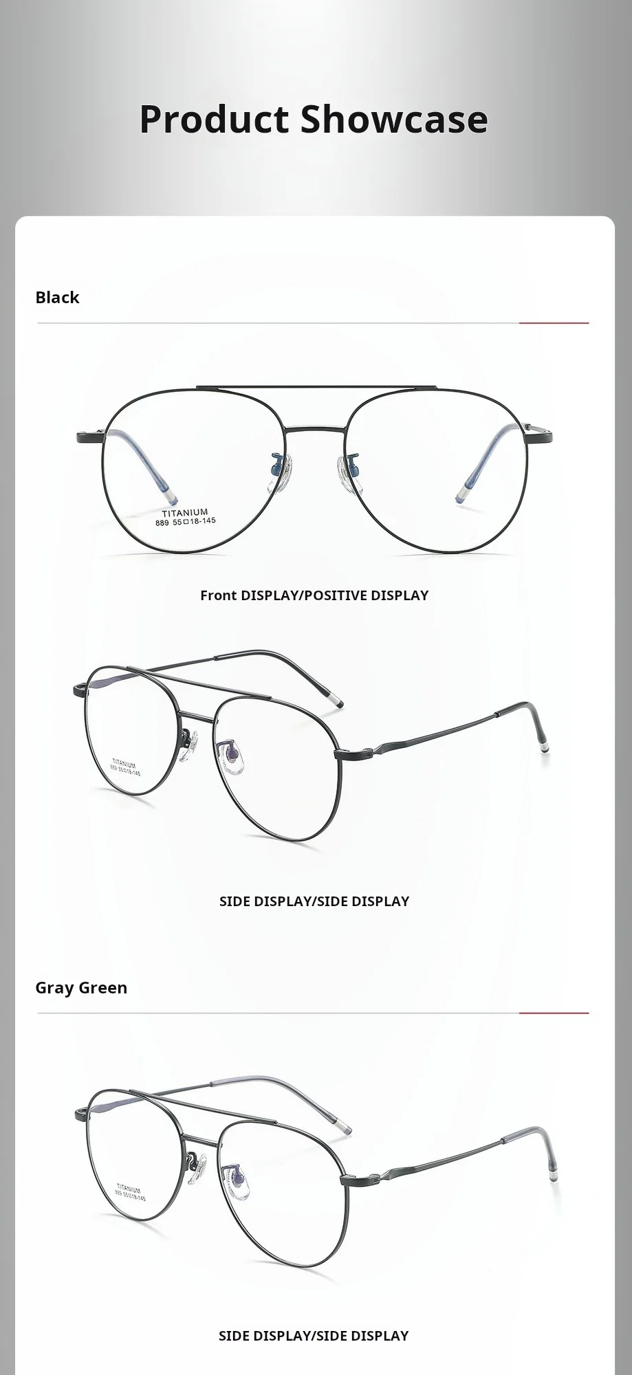 YIMARUILI Modischer Pilotenbrillen-Trend für Damen und Herren, ultraleichte, flexible Titanlegierung, Doppelbalken-Retro-Brillengestell 889 – Detail 9