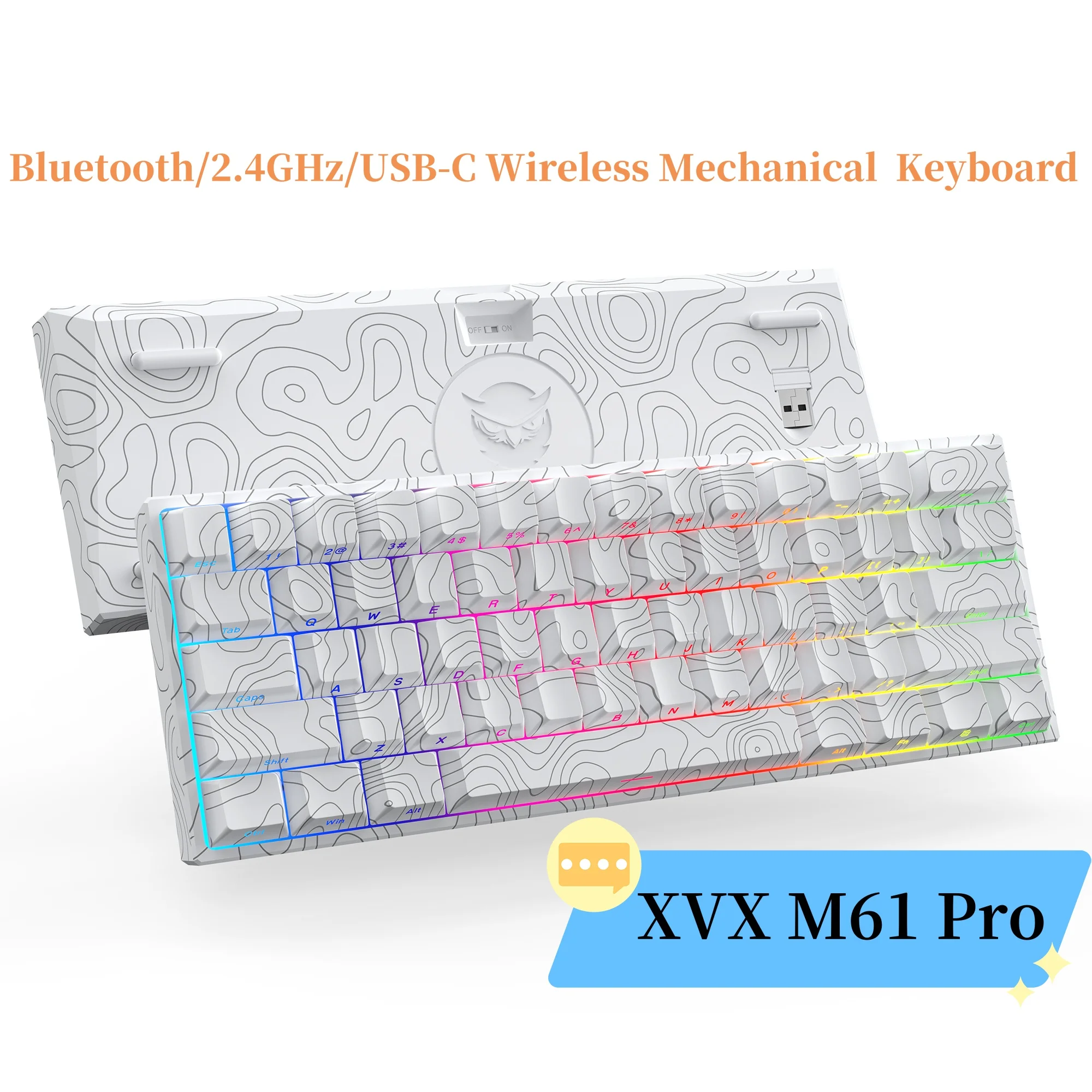 

XVX M61 Pro Bluetooth/2,4 ГГц/USB-C Беспроводная механическая игровая клавиатура с возможностью горячей замены Предварительно смазанный переключатель Пользовательская клавиатура