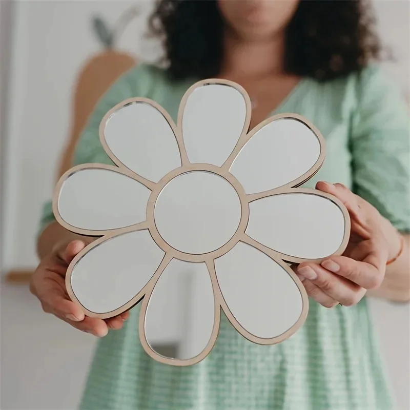 1PC Vintage Boho Floral Mirror, Wall Decor with Daisy-like Petals, Bedroom, Office, Mirror Wall Decor, Living Room Ornament
