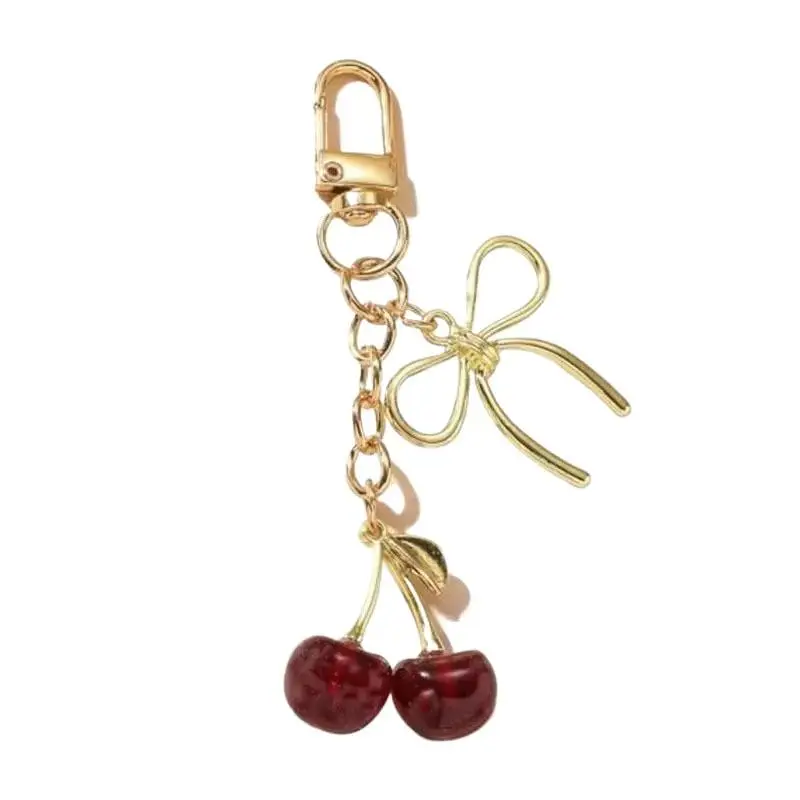 Modischer Kirschschleifen-Schlüsselanhänger, Niedlicher Taschenanhänger für Frauen und Mädchen, Schmuck-Taschenzubehör, Geschenk – Detail 4
