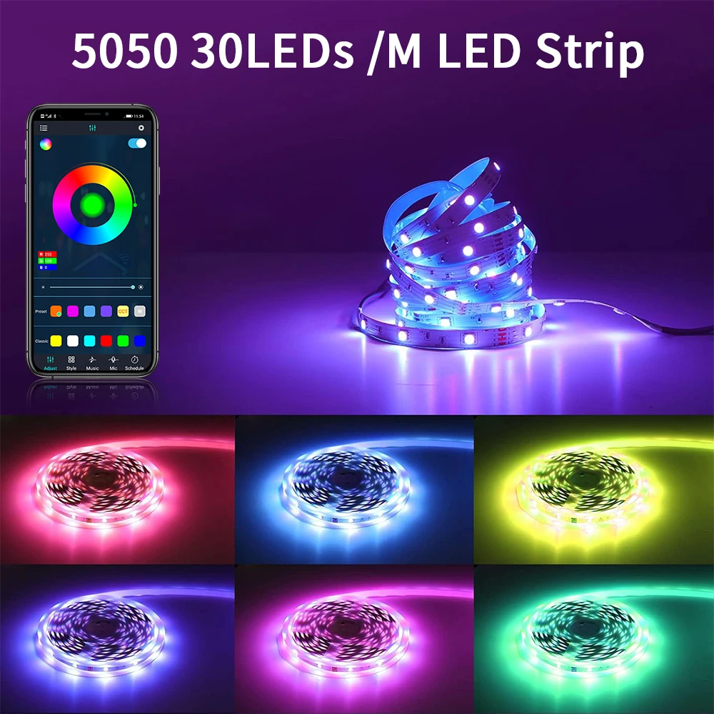 GreatWall 5050 RGB LED Light Strip 30LEDs/M RGB LED Light Smart APP Control for Christmas Party Home Decor Lighting Ribbon