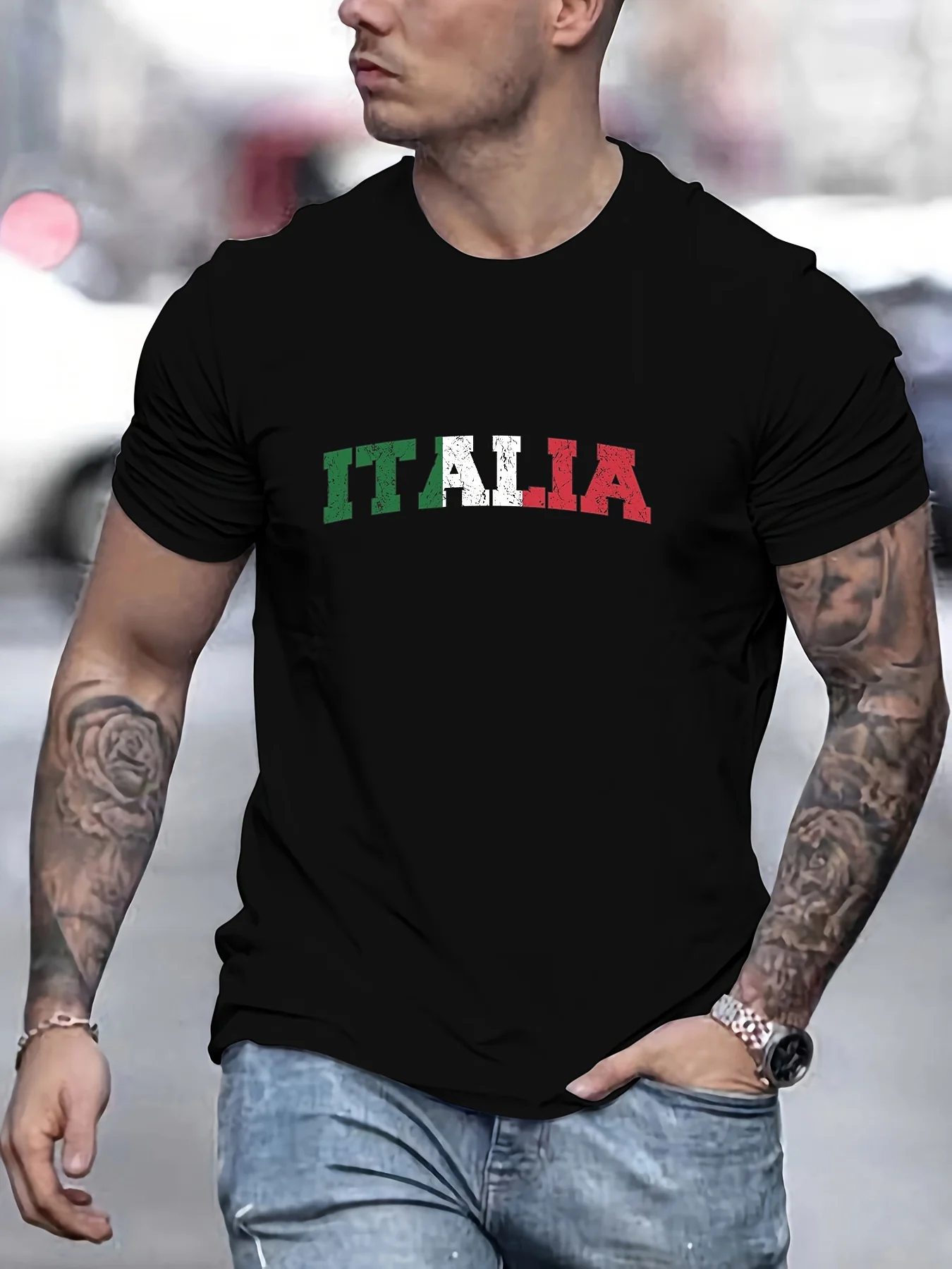 Men\'s Summer 100% Cotton Italia Comfortable Breathable Casual Fashion Print Loose Large Casual Round Neck Short Sleeve T-shirt