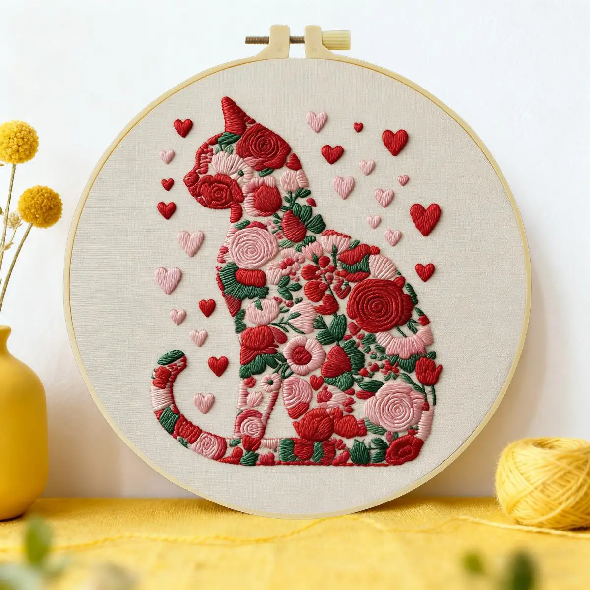 

Набор для вышивания DIY: 1 шт., 20x20 см/15x15 см, 7.87/6.3 дюйма, с вышивкой животных (кошка), для начинающих, набор для рукоделия