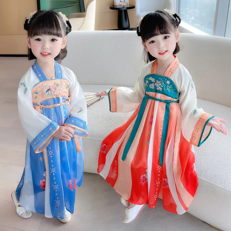 

2022 Girl Spring Autumn New Chinese Style Embroidery Hanfu Dress Oriental Traditional Skirt Party Evening Performance Vestido