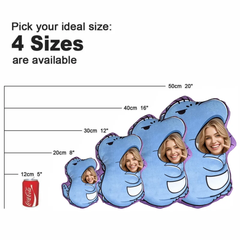 Personalized Photo Face Pillow - Custom Face & Name/Text/Message, Plush Soft Stuffed Animal-Style Cushion with Your Own Picture,