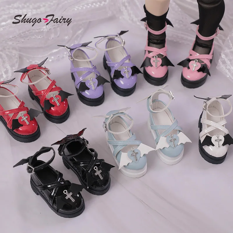 BJD Shoes 1/4 Halloween Thanksgiving Fashion Leather Shoes Red Heart Angel Wing Pattern Colorful Jointed Doll Accessories