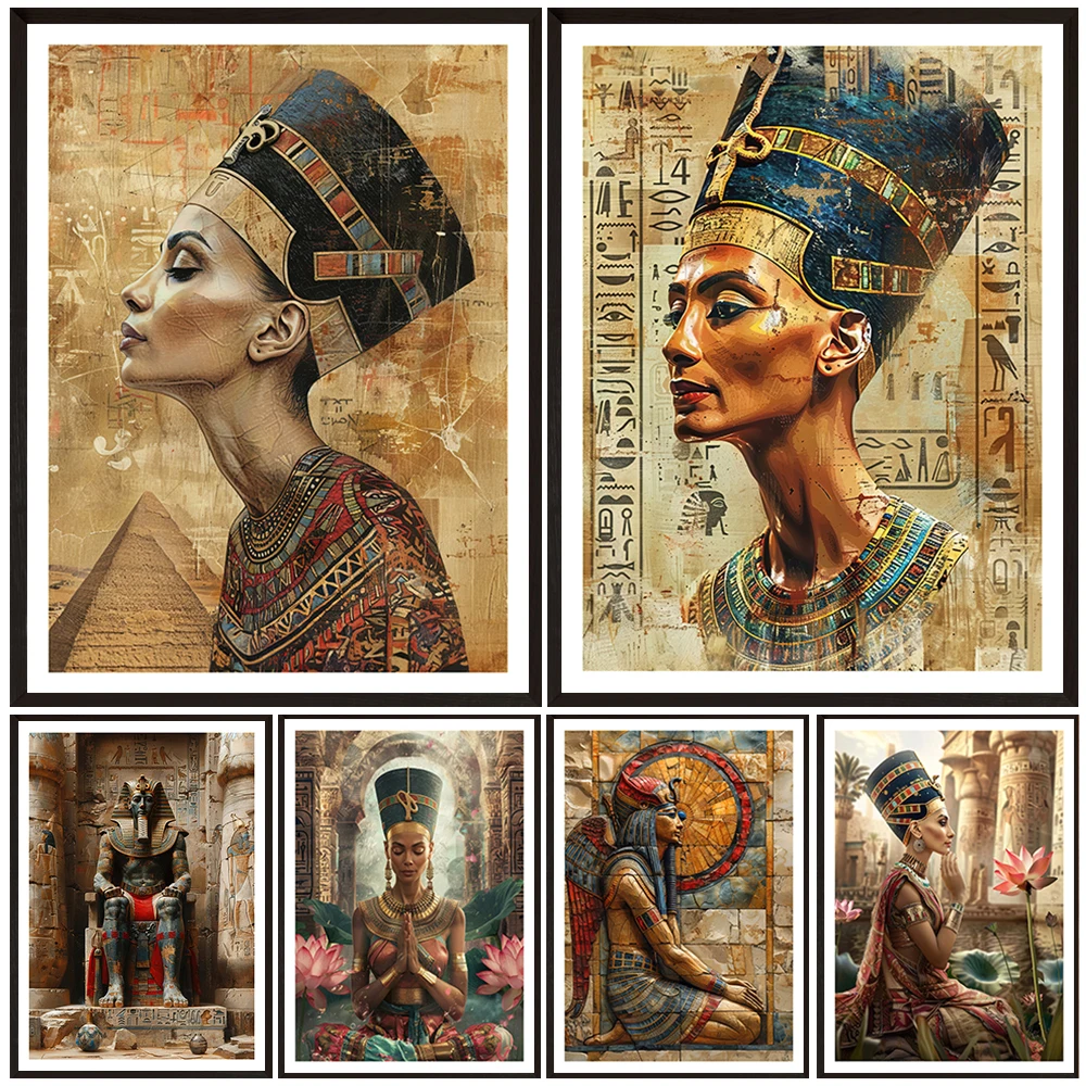 

Cleaopatra And Pharaoh Ramses Portrait Vintage Wall Art Canvas Painting,Captivating Ancient Egypt Art Poster Print Home Decor