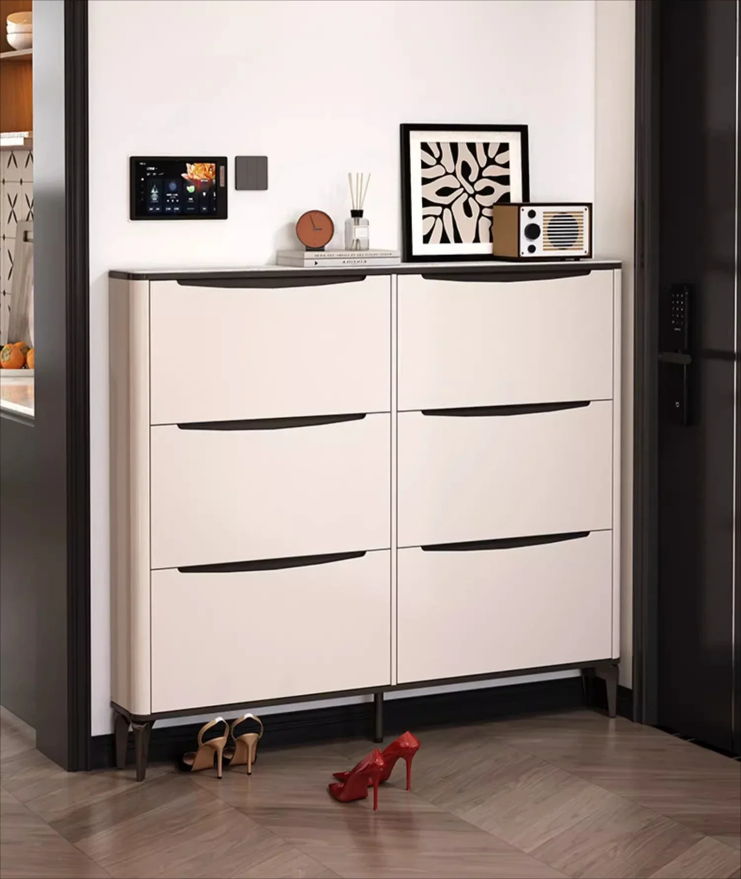 HHHHEnter The Door Ultra-thin Shoe Cabinet Integrated Against The Wall Household Tipping Bucket Entrance Cabinet