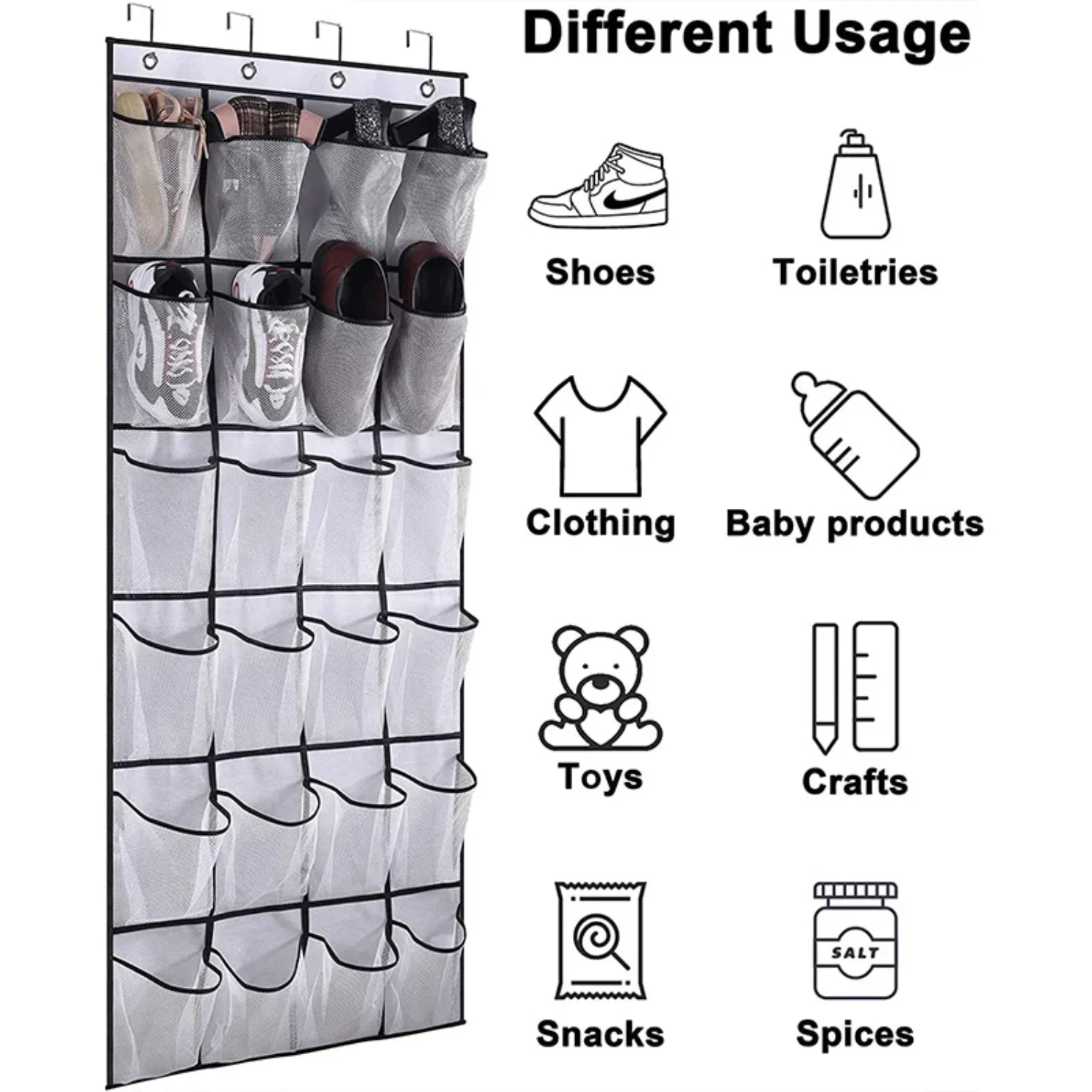 1x 24 Grid Wall-mounted Sundries Shoe Organiser Fabric Closet Bag Storage Rack Mesh Pocket Clear Hanging Over The Door Cloth Box