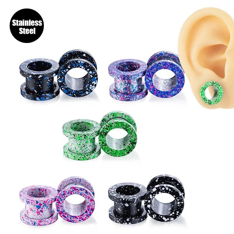 Splashed Ink Ear Gauges Tunnels Stainless Steel Graffiti Flesh Gauges Colorful Ear Plugs Body Piercing Stretched Ears Jewelry