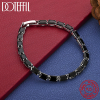 DOTEFFIL 925 Sterling Silver Black Square Crystal Jewelry Accessory Unisex Brand Fashionable Gemstone for Men And Women