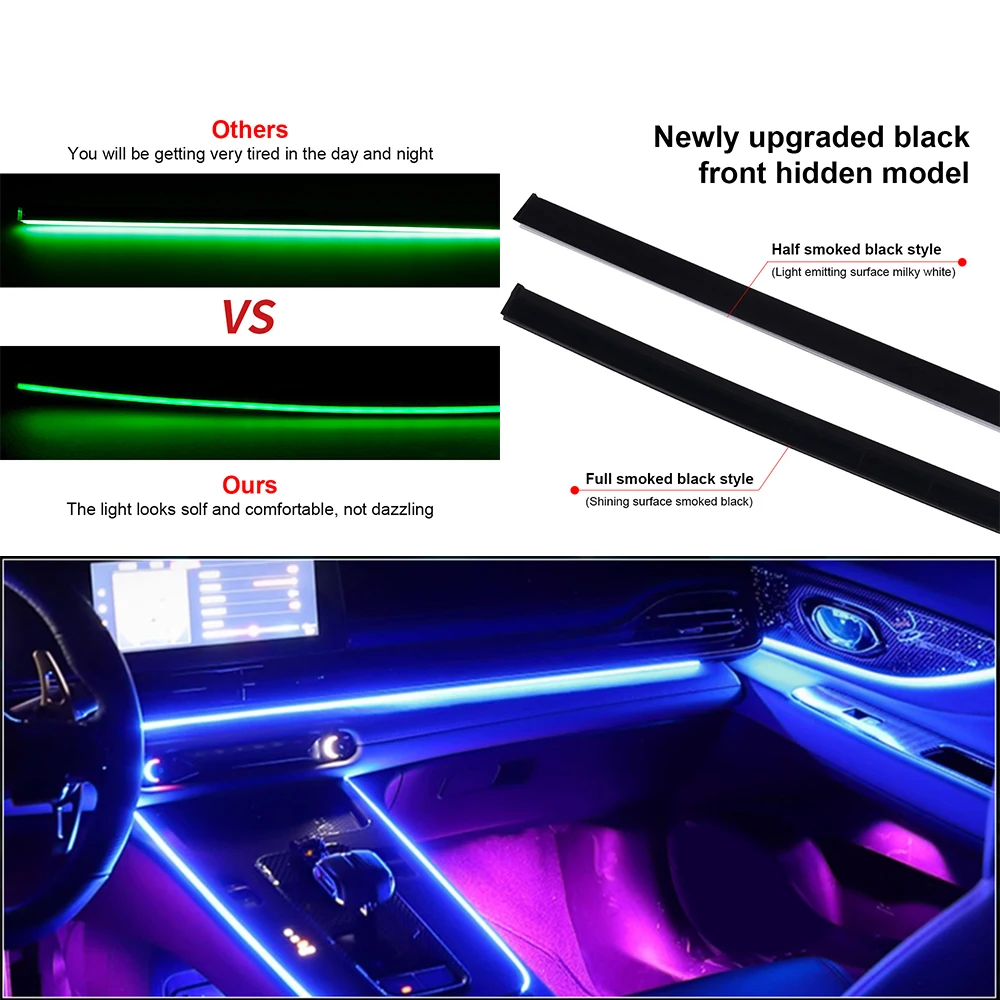 

Новая черная скрытая полоса, двухзонная автомобильная окружающая среда, универсальный дым, матовый, черный, симфония, RGB 213/64 цвет, украшение интерьера, атмосфера