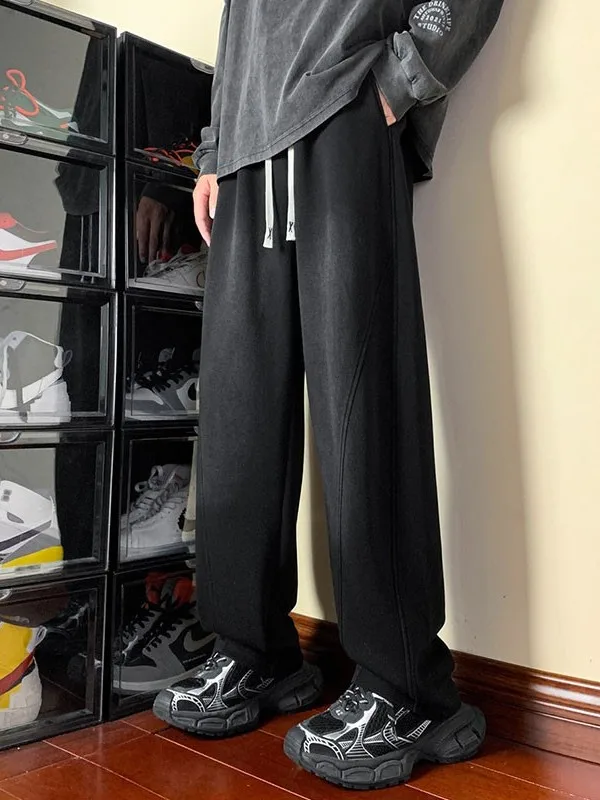الأمريكية الرجعية واسعة الساق السراويل الرجال حجم كبير فضفاض عادية الشارع الرياضة تنوعا ثنى فضفاضة تناسب مستقيم قطع بنطلون