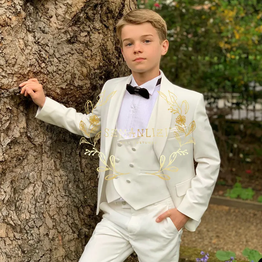 

Ivory Boy Formal Suits Dinner Tuxedos Little Child Groomsmen Kids For Wedding Party Prom Suit Wear Costume Enfant Garçon Mariage