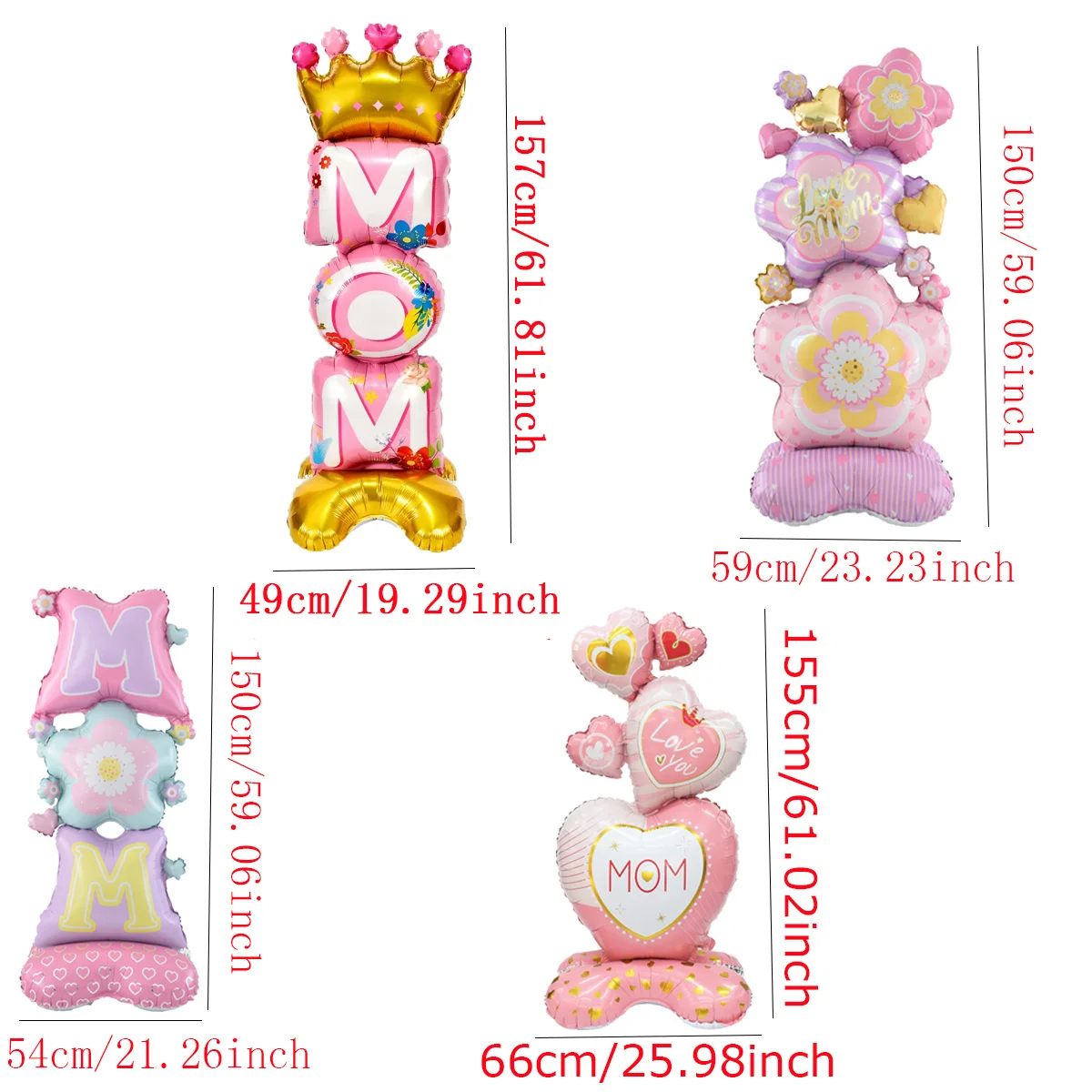 1set 3D Stand Pedestal Love Mom Heart Foil Balloons Base Floriation Mother\'s Day Balloon Best Mom Mother\'s Day Party Decorations
