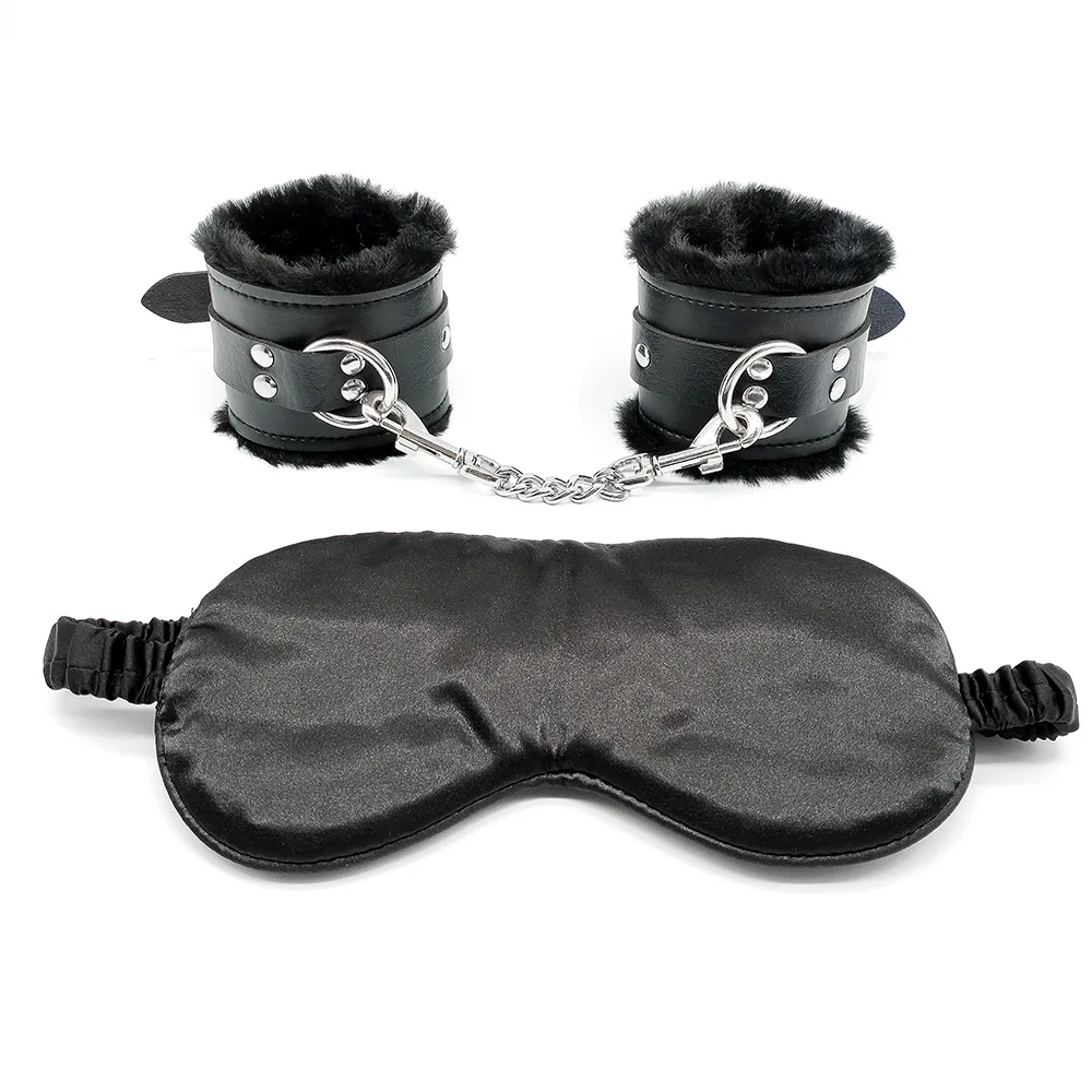 

2PCS Restraint Flirting Kit Polyester Blinder with Furry Handcuff BDSM Alternative Adult Sex RolePlay Toys For Women and Couples