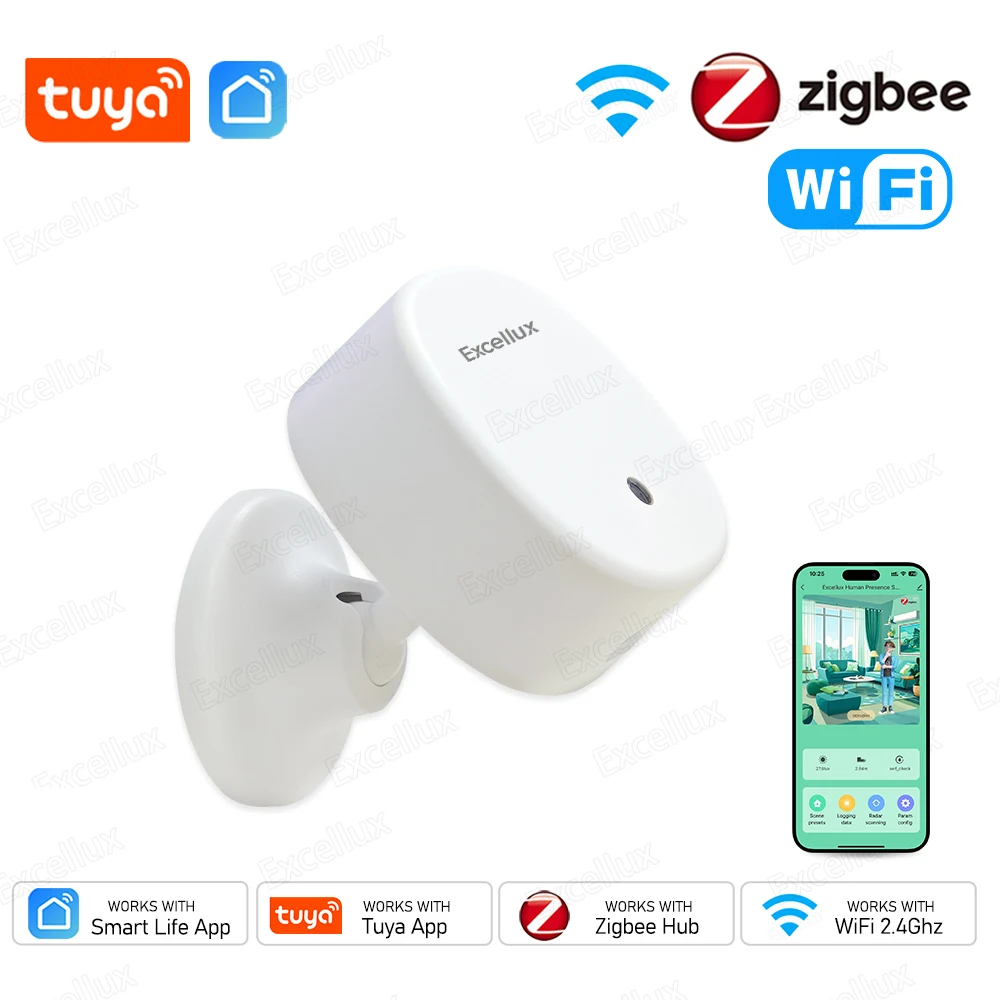 Smart Life Zigbee Датчик присутствия человека Tuya WiFi Mmwave Радар Pir Датчики движения с обнаружением яркости Автоматизация умного дома