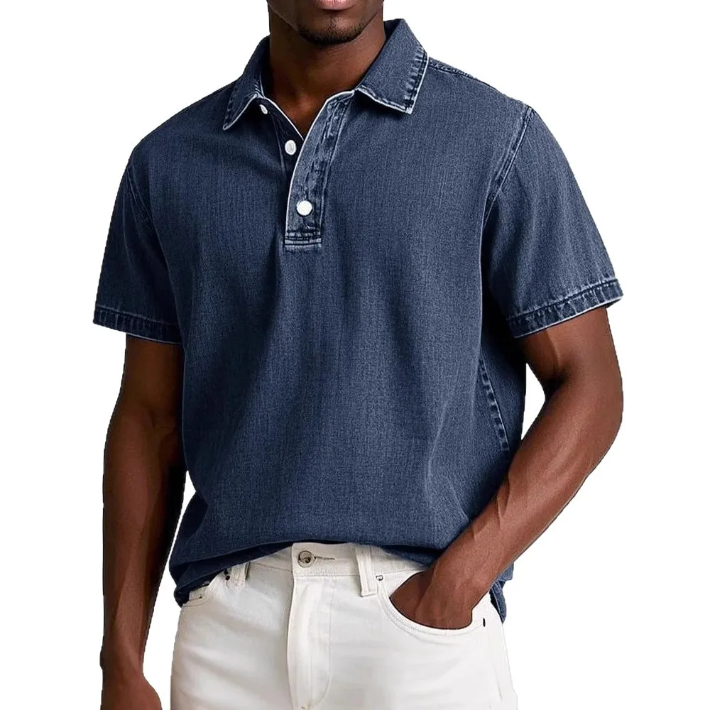 2026 New Cross-Border Trade Amazon Independent Station Men's Fashion Solid Color Retro Short Sleeve Turn-Down Collar Polo Shirt