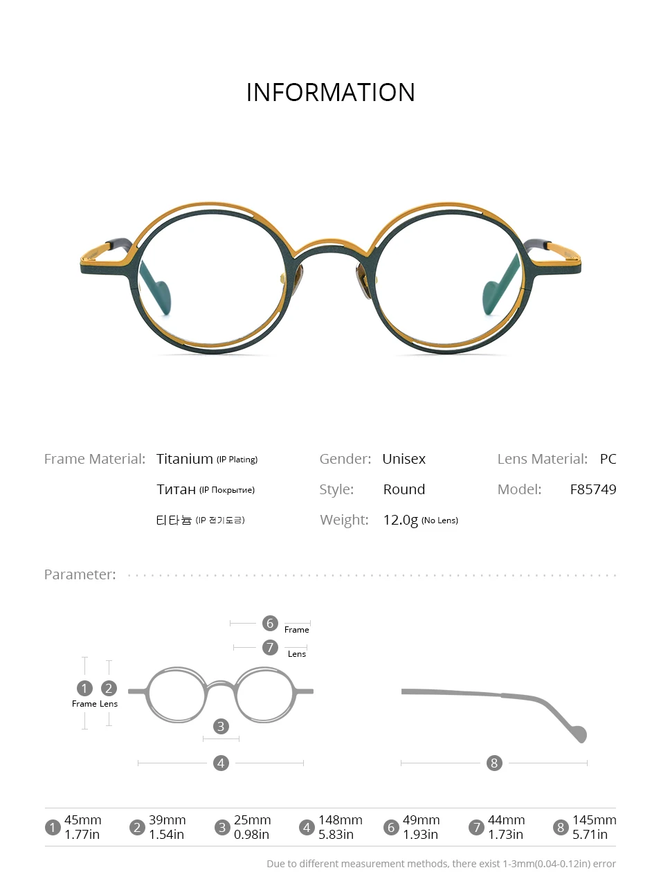 FONEX Titan Brillengestell Damen 2025, neue Mode, Markendesign, Retro, Vintage, runde Brillen, Herren, ultraleichte Brillen 85774 – Detail 14