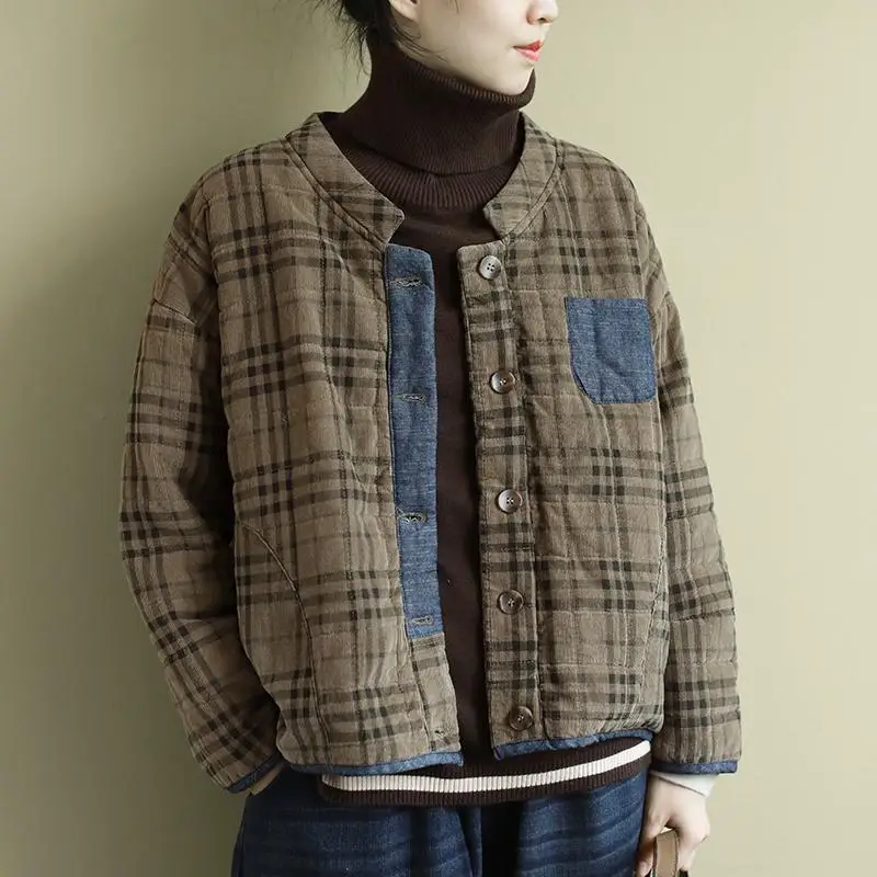 

Thiened Cotton Jaet Women's Casual All-match Autumn Winter Coat Stand Collar Single Button Korean Sle ort Straight Cut