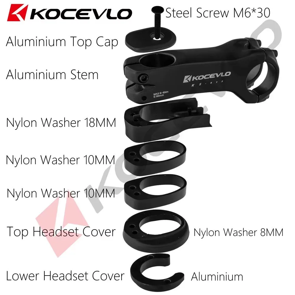 KOCEVLO Aluminium-Fahrradvorbau 31,8–28,6 mm Rennrad-MTB-Fahrradlenkervorbau mit oberer Kappe