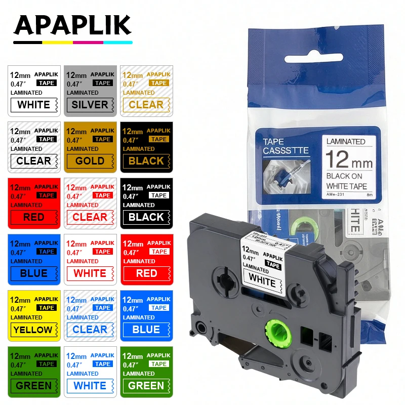 1Pcs Label Replacement For Brother Tze-231 TZ 631 TZE 431 Label Ribbon 12mm x 8m Laminated Tape For Brother PT-H110 Label Maker