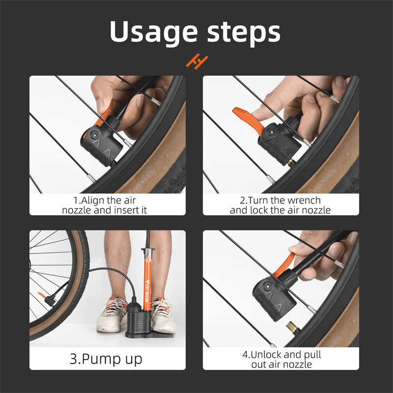 WEST BIKING 160PSI High Pressure Floor Pump Dual Cylinder Tire Inflator Aluminum Alloy Manual Air Pump For E-bike MTB Road Bike