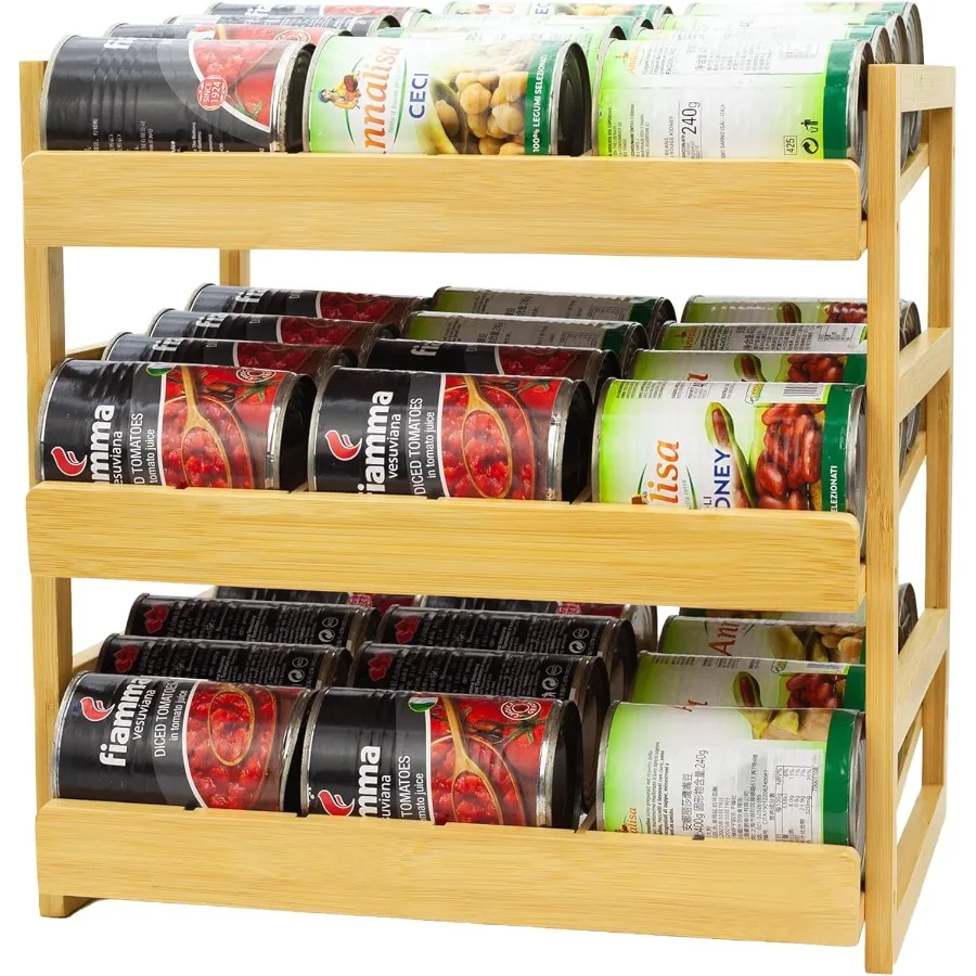 

MinBoo Bamboo Can Organizer for Pantry Stackable Can Rack for 36 Cans Canned Food Storage Pantry Shelf Kitchen Cabinet or Count