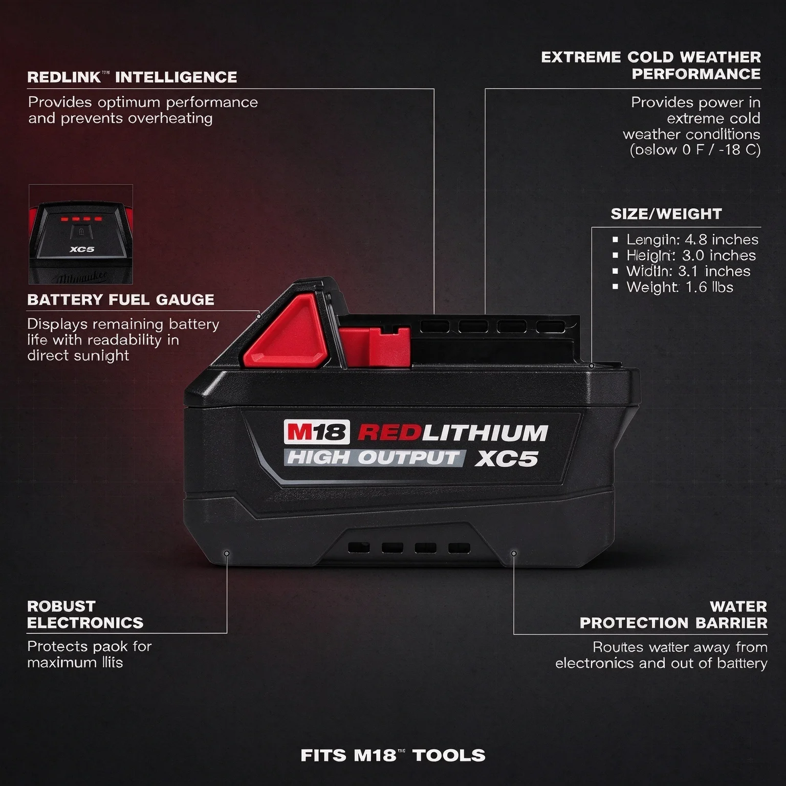 Milwaukee Replacement Battery 18V For XC8.0 48-11-1865 High Output REDLITHIUM Battery Long Service Life For M18 Impact Driver